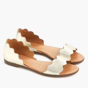 J Crew Factory Gold Scalloped Peep Toe Flats